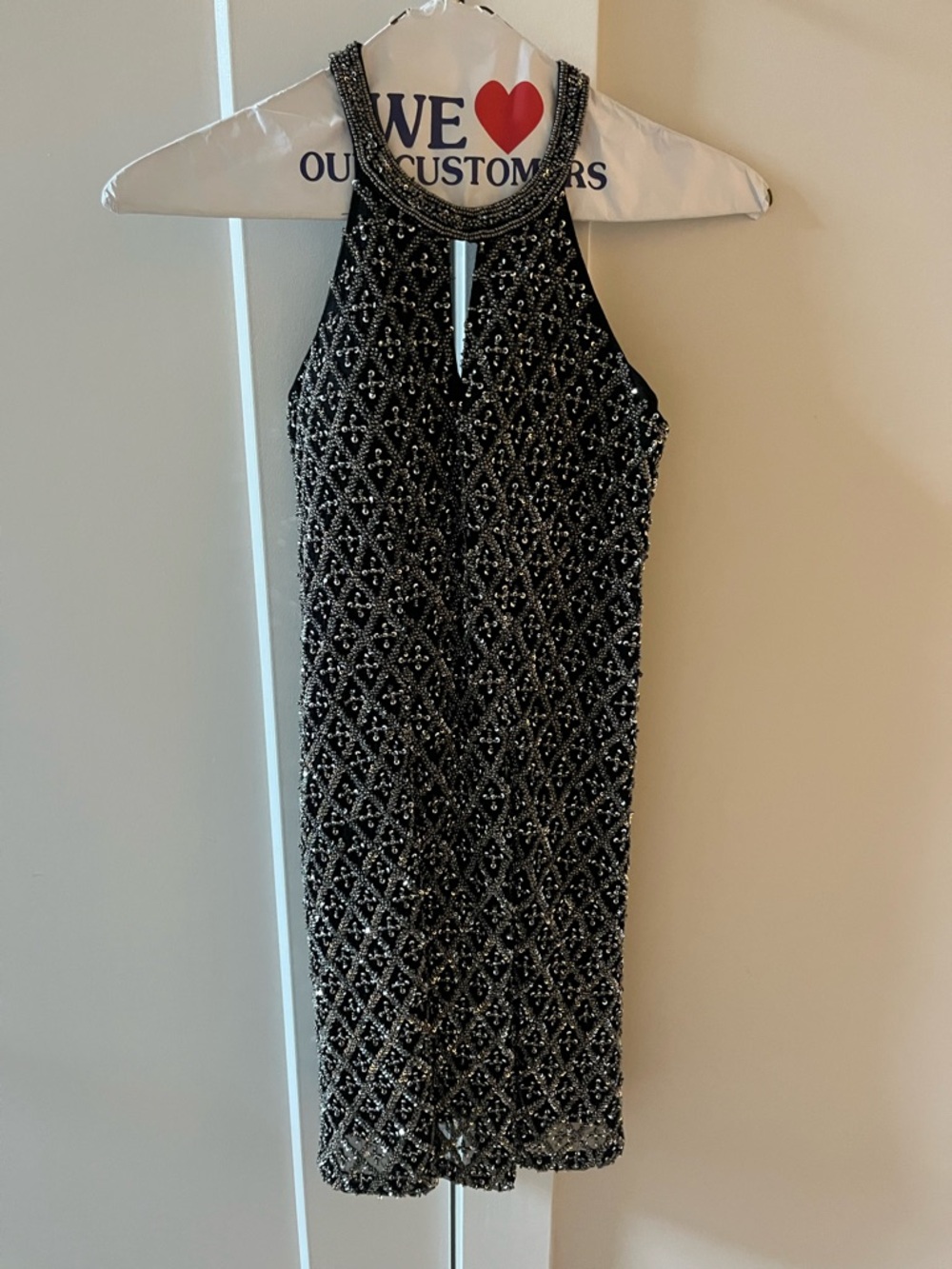 Parker Black Beaded Halter Mini Dress